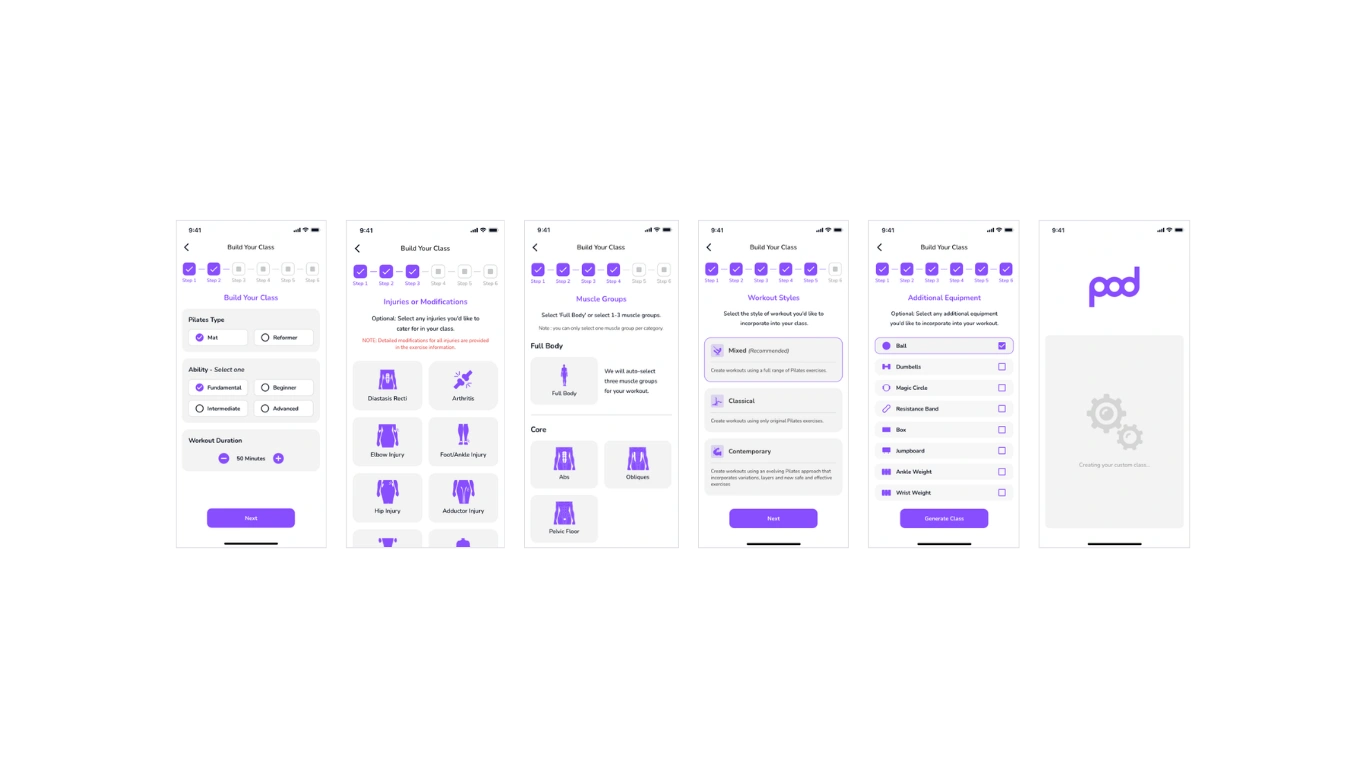 POD Pilates App — Class Builder Prototype