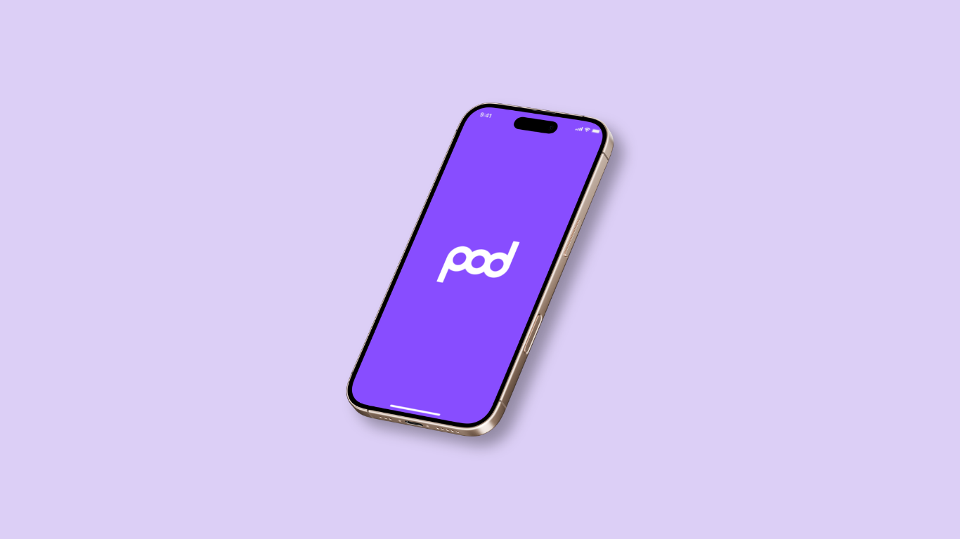 POD Pilates logo on a centred iPhone